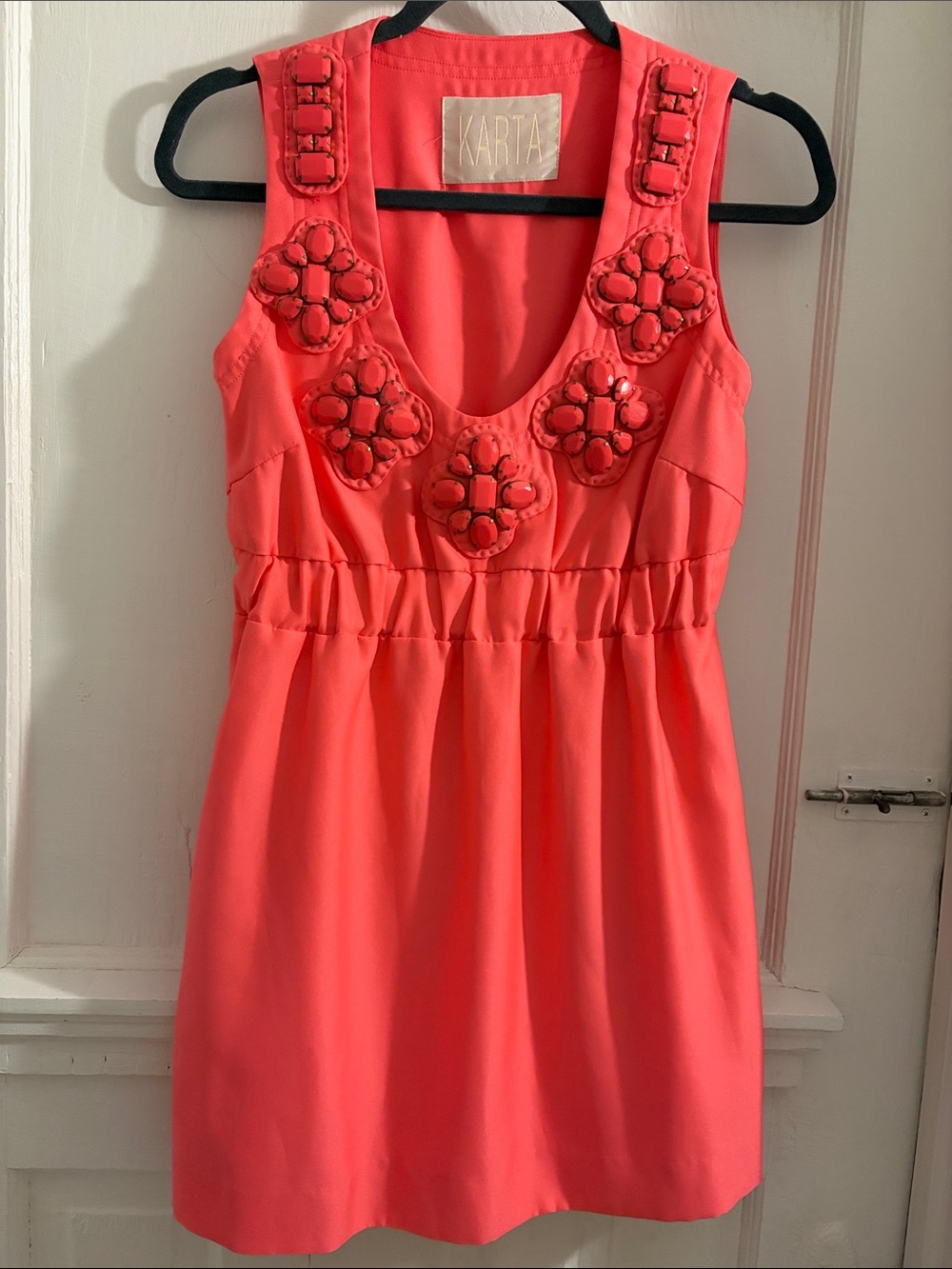 Vintage Karta Coral Beaded Scoop-Neck Mini Dress